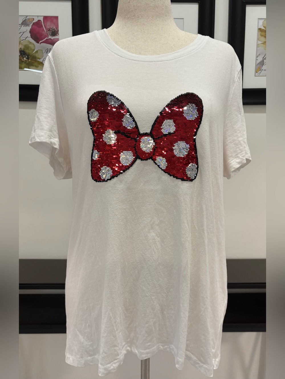 Disney White Short Sleeve Tee with Sequin Bow
